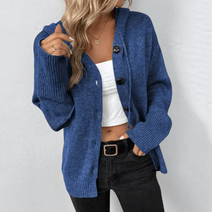 Women’s Cardigan – Wool Knit – Relaxed Fit – Button Front – Ribbed Cuffs and Hem