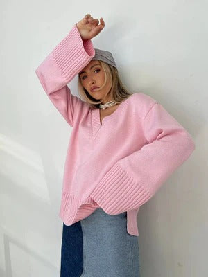 Women’s Pullover Sweater – Soft Knit – Relaxed Fit – V-Neck – Long Sleeve – Ribbed Trim