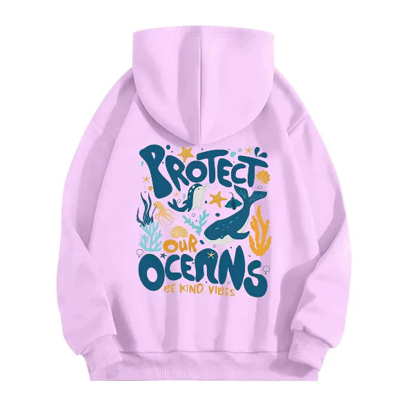 Women’s Hooded Sweatshirt – Oversized Fit – Cotton Feel – Marine Graphic Back Print