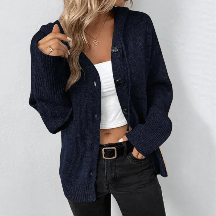 Women’s Cardigan – Wool Knit – Relaxed Fit – Button Front – Ribbed Cuffs and Hem