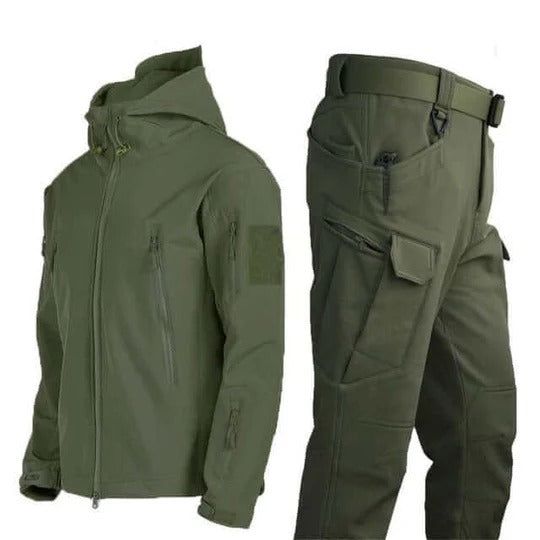 Men's Two Piece Outdoor Set Hooded Zip Jacket And Cargo Pants Weather Resistant Technical Fit