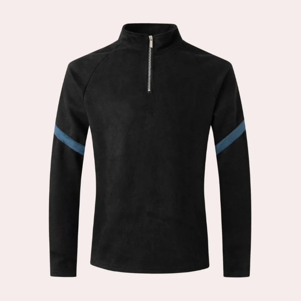 Men's Navy Wool Blend Pullover With Quarter Zip High Neck Raglan Sleeves Relaxed Fit Sweater