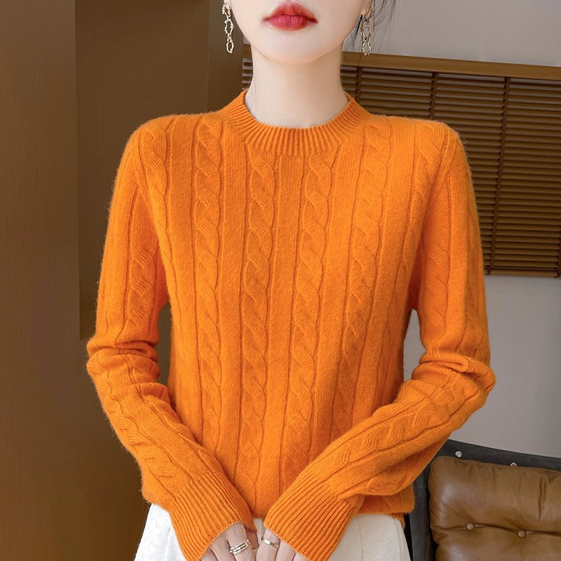 Women’s Pullover Sweater – Wool Knit – Relaxed Fit – Cable Knit – Long Sleeve