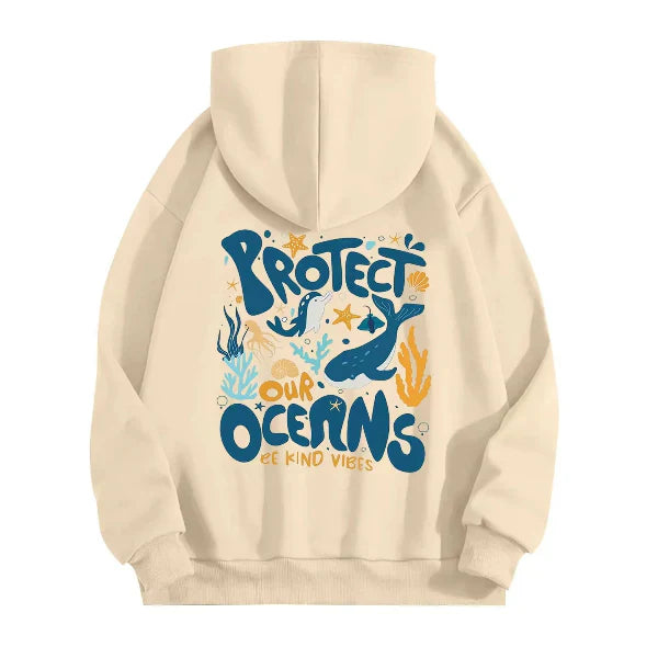 Women’s Hooded Sweatshirt – Oversized Fit – Cotton Feel – Marine Graphic Back Print