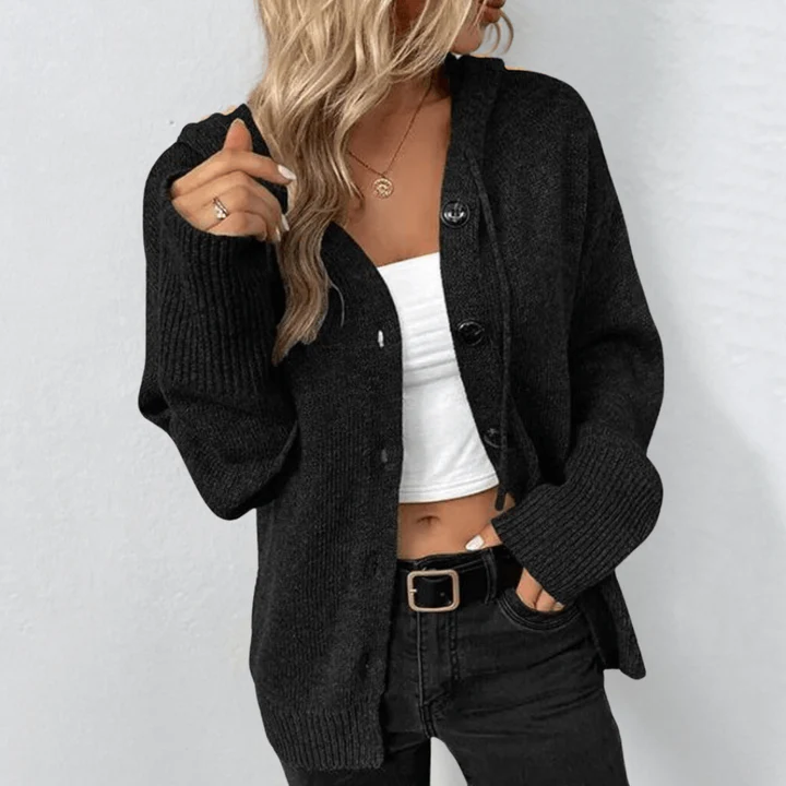 Women’s Cardigan – Wool Knit – Relaxed Fit – Button Front – Ribbed Cuffs and Hem