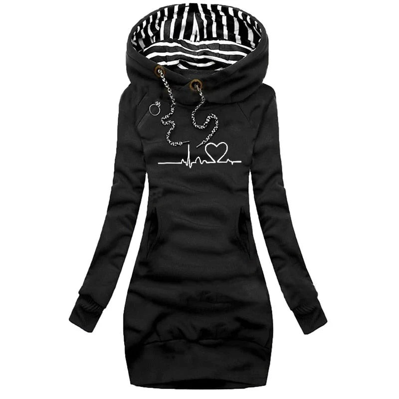 Women’s Hoodie Dress – Slim Fit – Cotton Blend – Long Sleeve – Graphic Print – Pockets