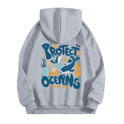 Women’s Hooded Sweatshirt – Oversized Fit – Cotton Feel – Marine Graphic Back Print