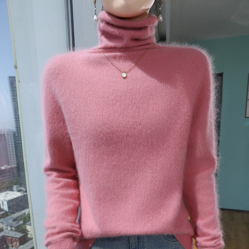 Women’s Turtleneck Sweater – Wool Blend – Relaxed Fit – Pile Collar – Ribbed Cuffs