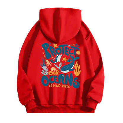 Women’s Hooded Sweatshirt – Oversized Fit – Cotton Feel – Marine Graphic Back Print