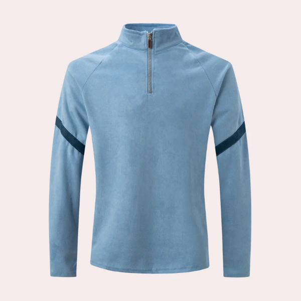 Men's Wool Blend Pullover Sweater With Quarter Zip And Striped Raglan Sleeves Relaxed Fit