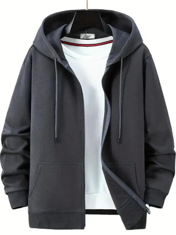 Men's Full Zip Hoodie Relaxed Fit Cotton Blend With Drawstring Hood Kangaroo Pockets