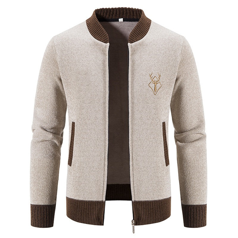 TrendAura Mens Wool Blend Knit Sweatshirt Front Zip Ribbed Trim Casual Fit Cozy Everyday Wear