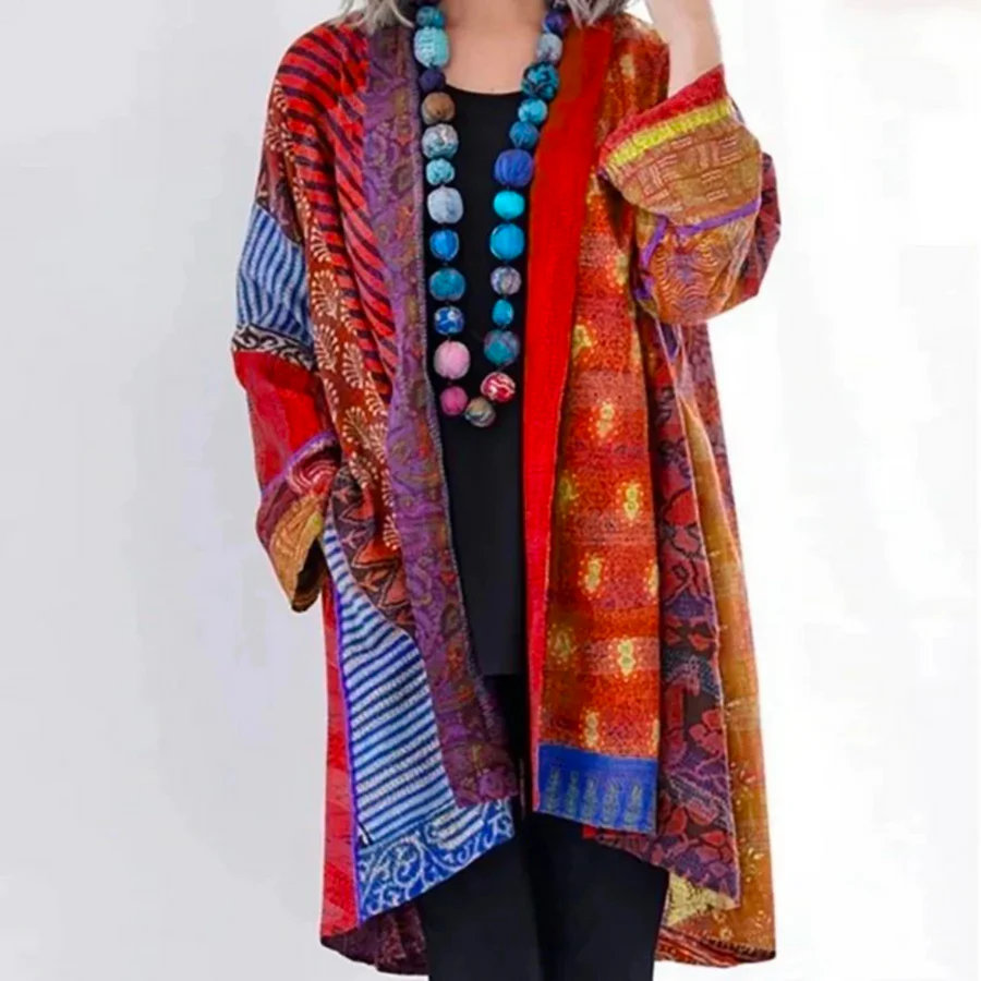 Women’s Cardigan – Wool Knit – Oversized Fit – Long Length – Open Front Bohemian Style