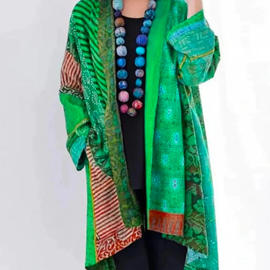Women’s Cardigan – Wool Knit – Oversized Fit – Long Length – Open Front Bohemian Style