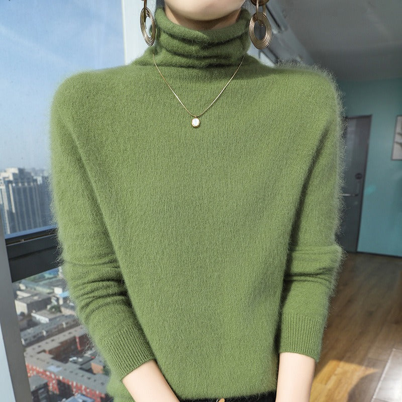 Women’s Turtleneck Sweater – Wool Blend – Relaxed Fit – Pile Collar – Ribbed Cuffs