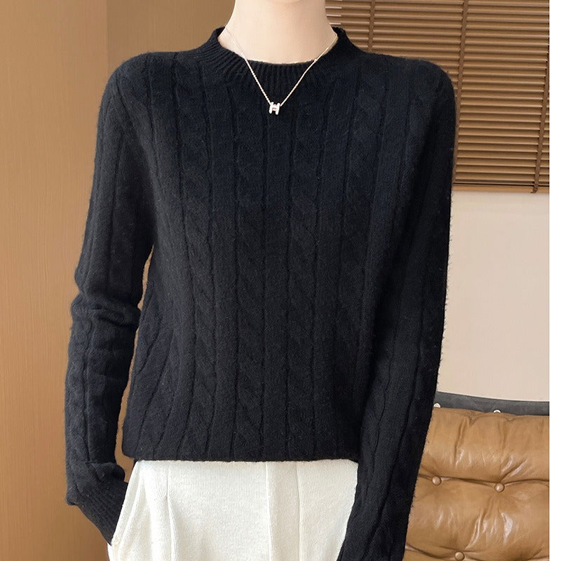 Women’s Pullover Sweater – Wool Knit – Relaxed Fit – Cable Knit – Long Sleeve