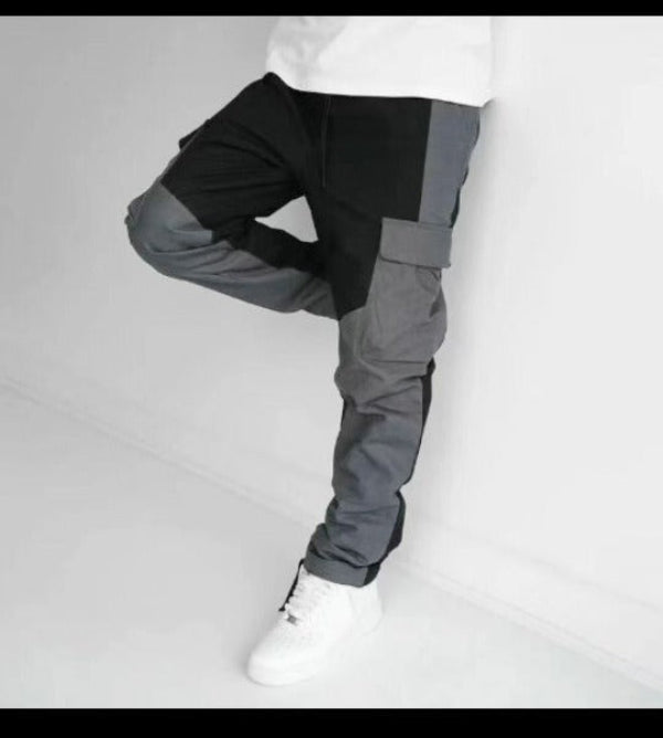 Men Patchwork Cargo Pants Loose Fit Tapered Leg With Utility Pockets Cotton Blend