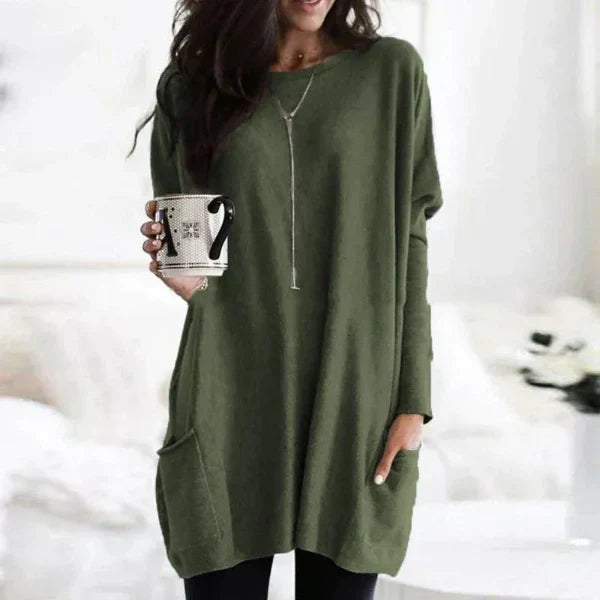 Women’s Tunic Pullover – Oversized Fit – Soft Knit – Dropped Shoulders – Side Pockets