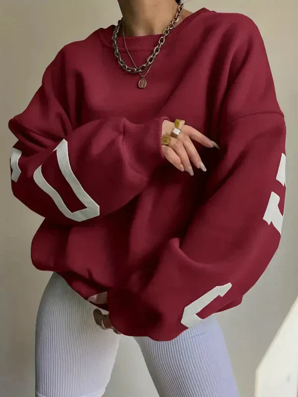 Women’s Sweatshirt – Oversized Fit – Cotton Blend – Dropped Shoulders – Side Print