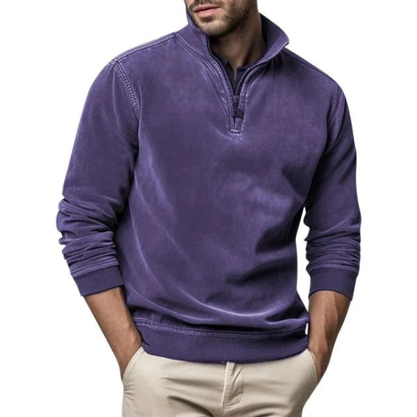 Men's Pullover Regular Fit Soft Fleece Texture Quarter Zip Collar With Ribbed Trim By TrendAura