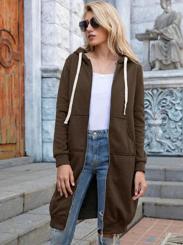 Women’s Oversized Sweatshirt – Zip Front – Hooded – Cotton – Long Length Casual Fit