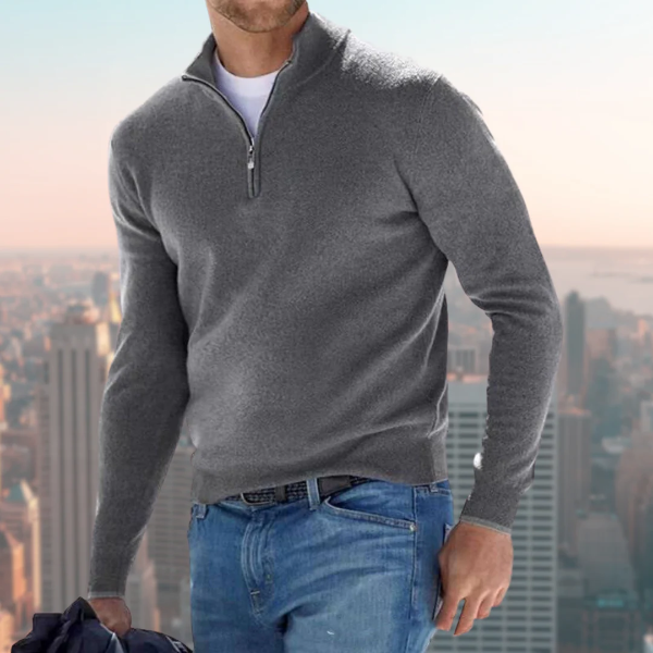 Men's Cotton Blend Sweatshirt Quarter Zip Stand Collar Regular Fit Casual Wear Black