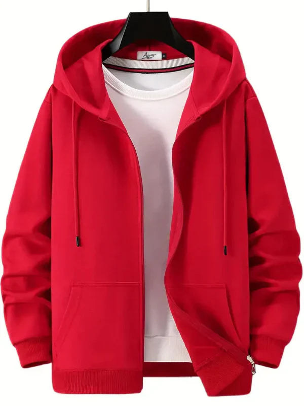 TrendAura Mens Full Zip Hoodie Relaxed Fit Cotton Blend Drawstring Hood Front Pockets