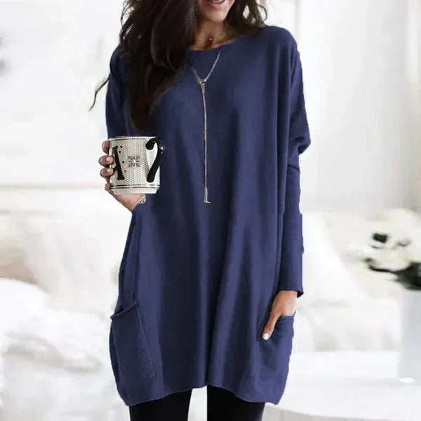 Women’s Tunic Pullover – Oversized Fit – Soft Knit – Dropped Shoulders – Side Pockets