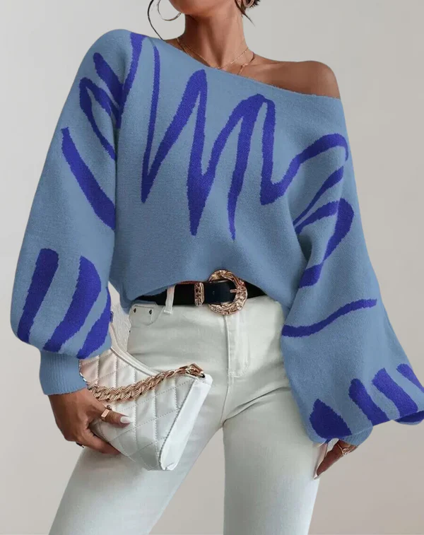 Women’s Off-Shoulder Top – Knitted – Relaxed Fit – Lantern Sleeve – Cropped Casual Style