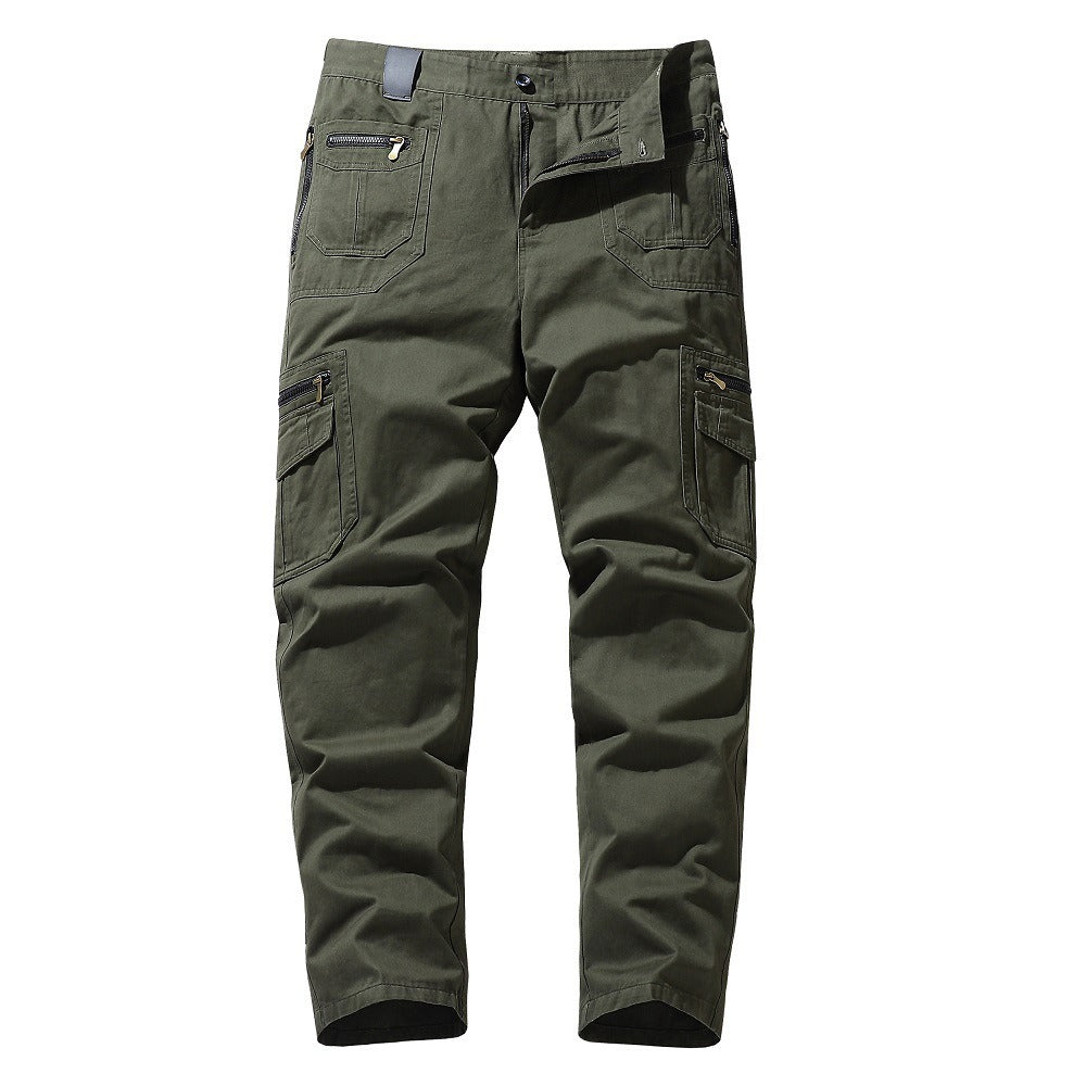 Men's Cotton Blend Cargo Pants with Multiple Zipper Pockets Loose Fit Straight Leg