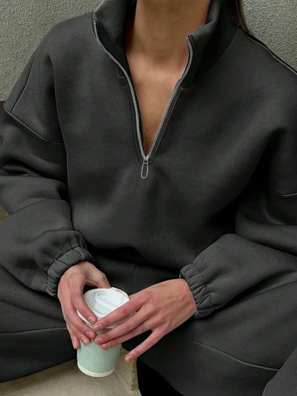 Women’s Pullover – Oversized Fit – High Neck Zip – Soft Cotton Feel – Casual Wear