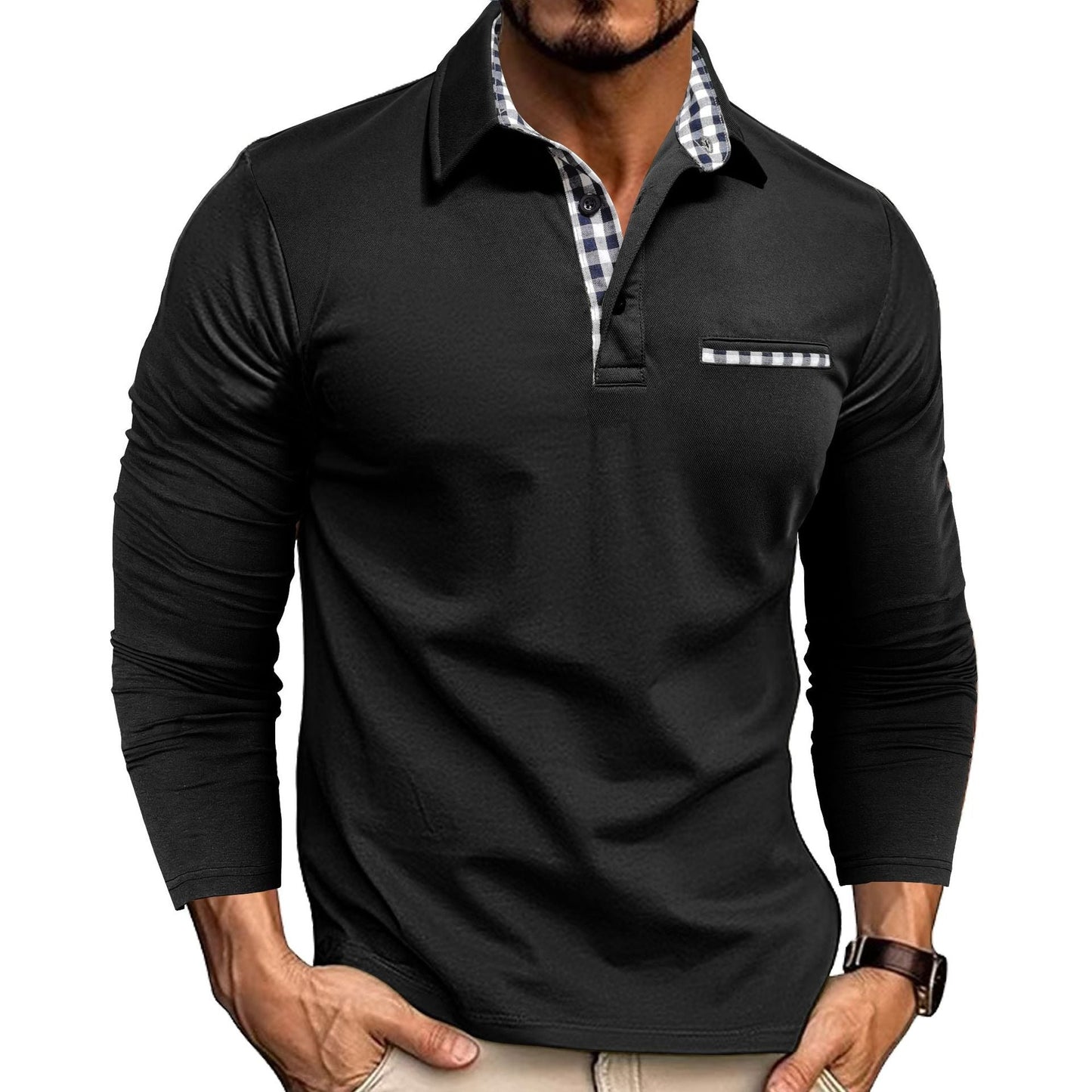 Men's Polo Shirt With Check Details For Elegant Casual Look And Tailored Fit For Stylish Men