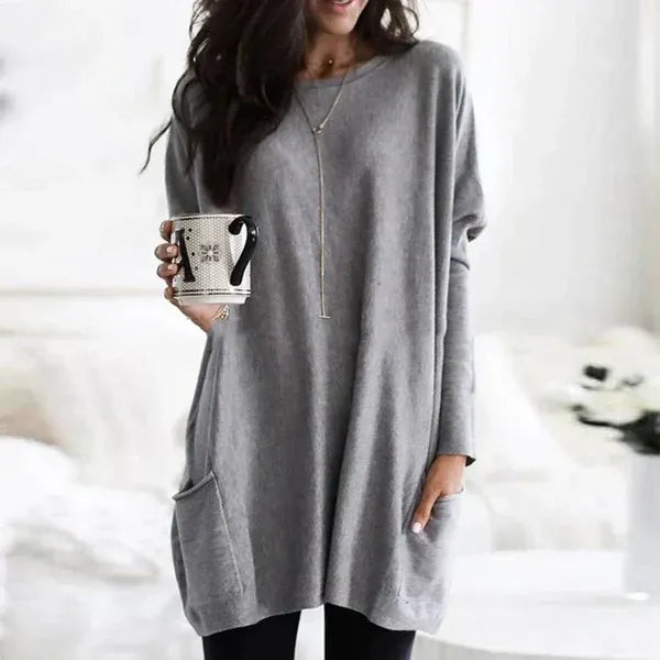 Women’s Tunic Pullover – Oversized Fit – Soft Knit – Dropped Shoulders – Side Pockets