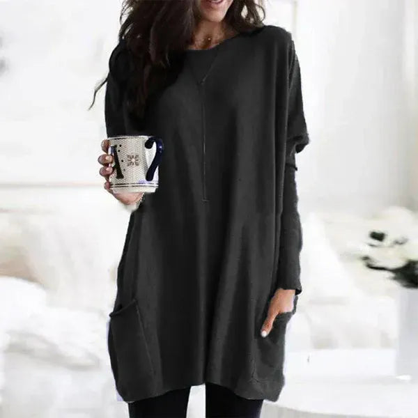 Women’s Tunic Pullover – Oversized Fit – Soft Knit – Dropped Shoulders – Side Pockets