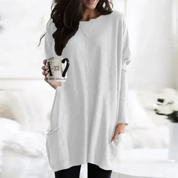 Women’s Tunic Pullover – Oversized Fit – Soft Knit – Dropped Shoulders – Side Pockets