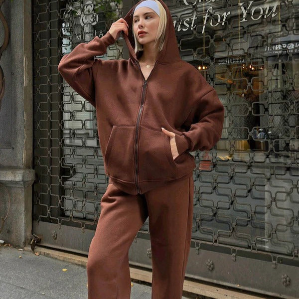 Women’s Hoodie Set – Oversized Fit – Cotton Lounge Wear – Zip Front – Drawstring Hood