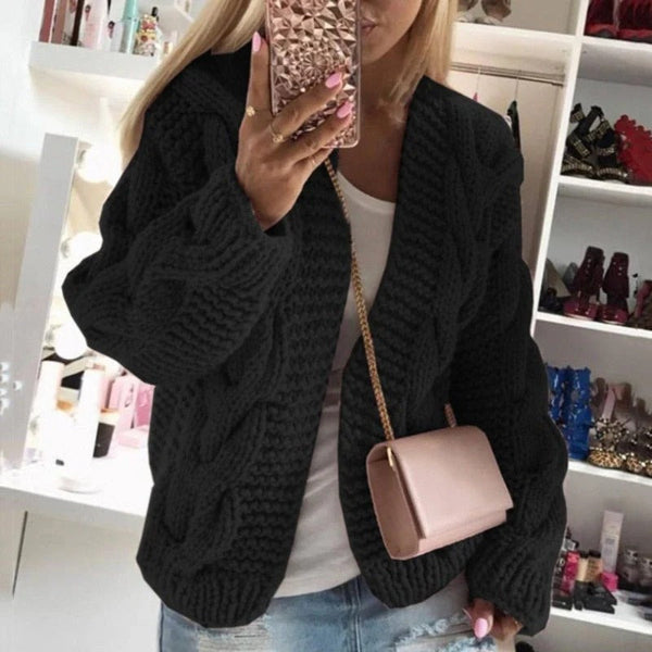 Women’s Cardigan – Wool Chunky Knit – Structured Fit – Cable Pattern – Open Front