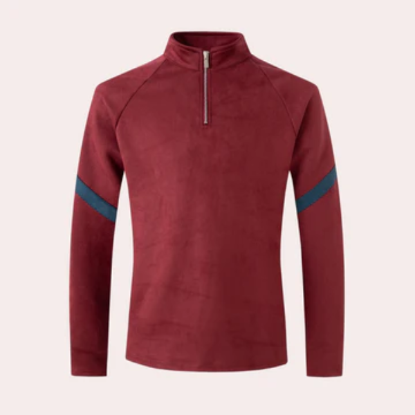 Men's Navy Wool Blend Pullover With Quarter Zip High Neck Raglan Sleeves Relaxed Fit Sweater
