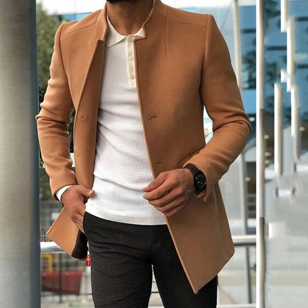 Men's Wool Coat Slim Fit Mandarin Collar Mid Length Tailored Outerwear Nordisk Flair By TrendAura