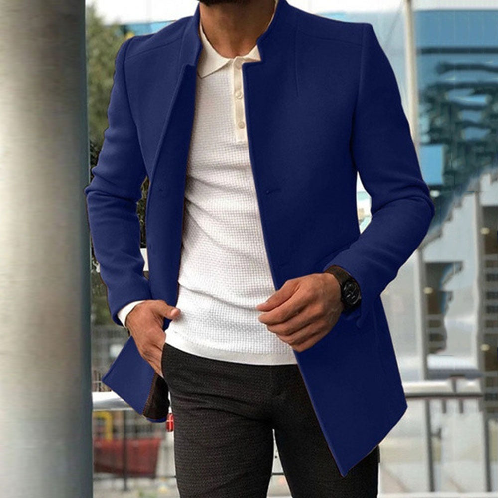 Men's Wool Coat Slim Fit Mandarin Collar Mid Length Tailored Outerwear Nordisk Flair By TrendAura