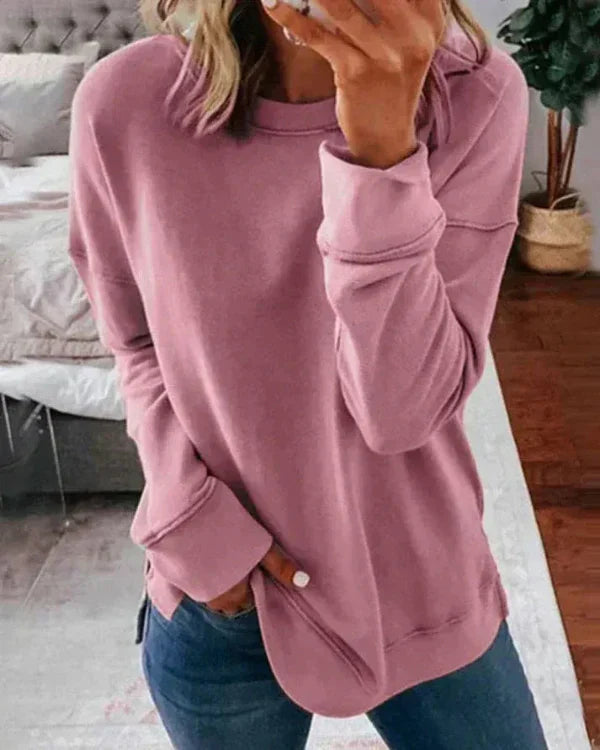 Women’s Sweatshirt – Relaxed Fit – Soft Cotton Blend – Crew Neck with Ribbed Hem
