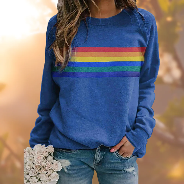 Women’s Pullover Sweater – Relaxed Fit – Soft Knit – Crew Neck – Striped Casual Style