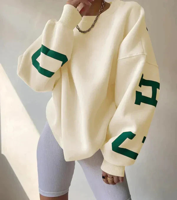 Women’s Sweatshirt – Oversized Fit – Cotton Blend – Dropped Shoulders – Side Print