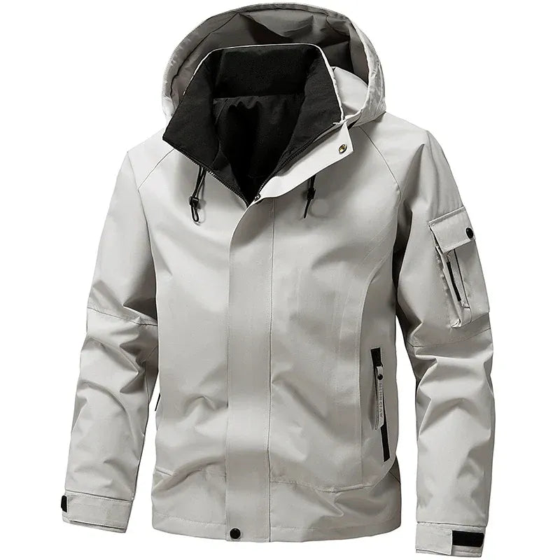 Men's Hooded Jacket Regular Fit Water Resistant Zipper Placket Utility Pockets All Weather