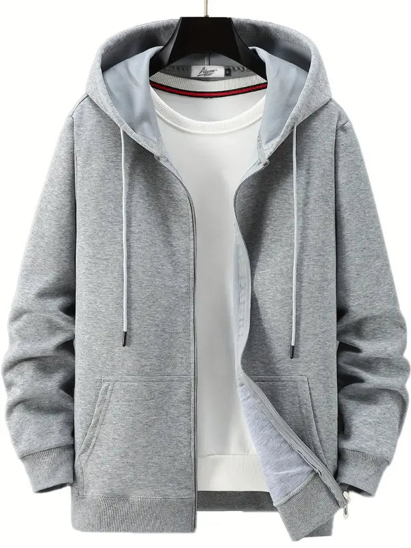 TrendAura Mens Full Zip Hoodie Relaxed Fit Cotton Blend Drawstring Hood Front Pockets
