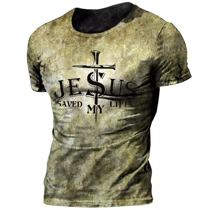 Mens Loose Round Neck Crusader T Shirt Bold Motif For Everyday Casual Comfort Relaxed Fit And Streetwear Appeal