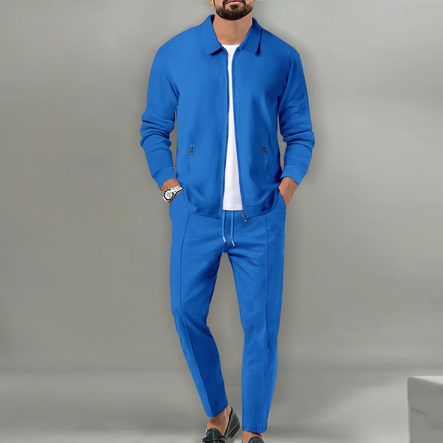 Mens Modern Two Piece Zip Jacket Set For Professional Men Effortless Tailored Look