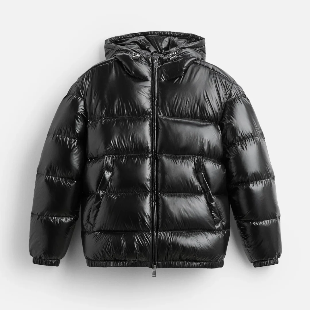 Derek Mens Hooded Shiny Quilted Puffer Jacket By TrendAura Warm Insulated Lightweight Waterproof Outerwear