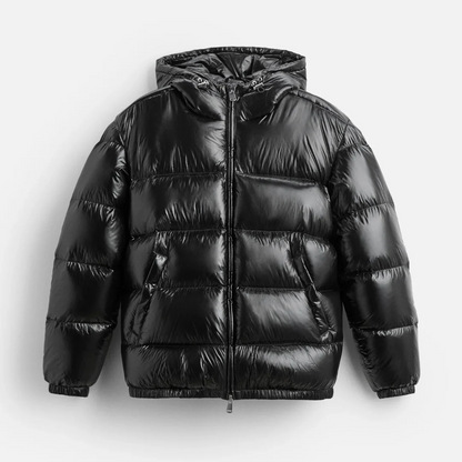 Derek Mens Hooded Shiny Quilted Puffer Jacket By TrendAura Warm Insulated Lightweight Waterproof Outerwear