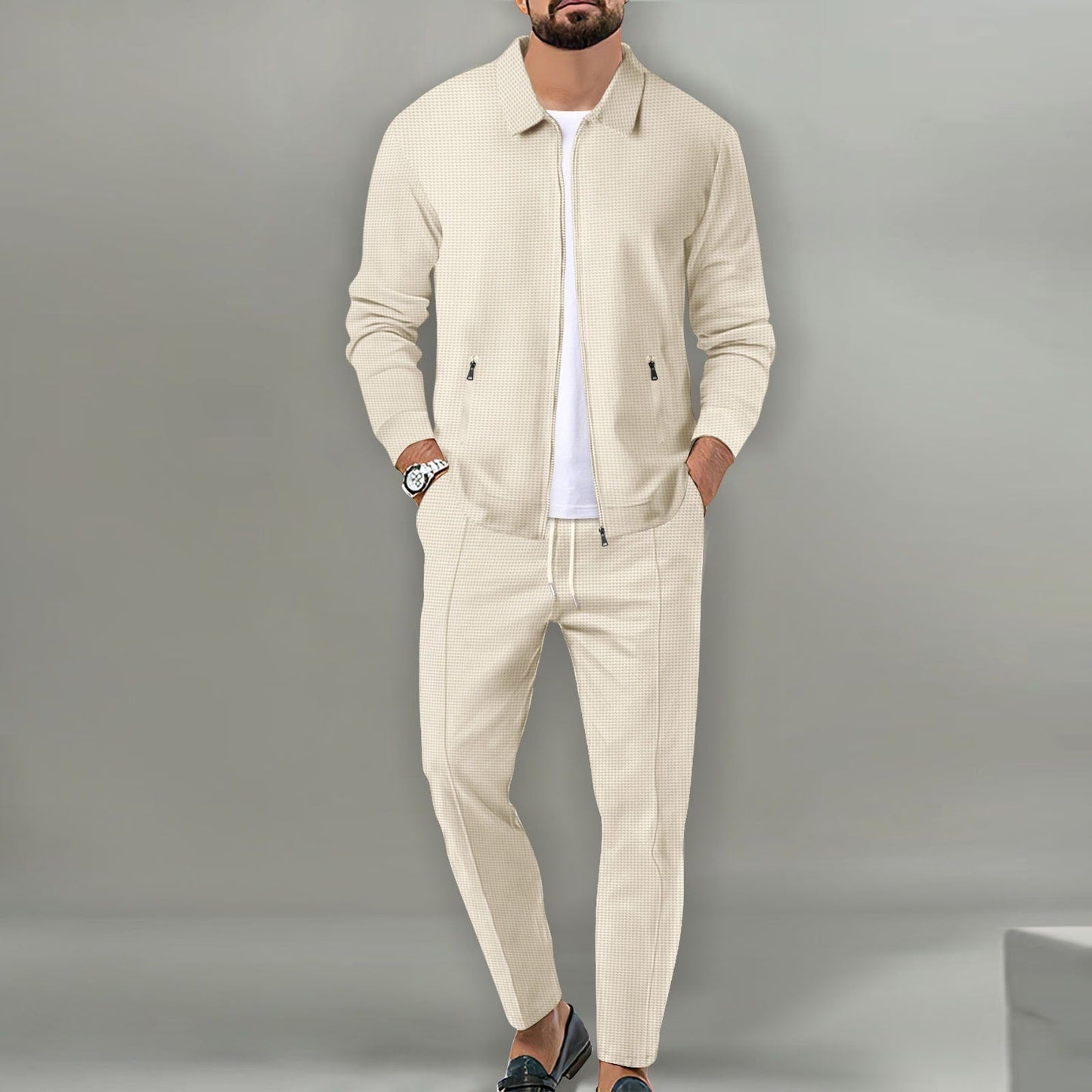 Mens Modern Two Piece Zip Jacket Set For Professional Men Effortless Tailored Look